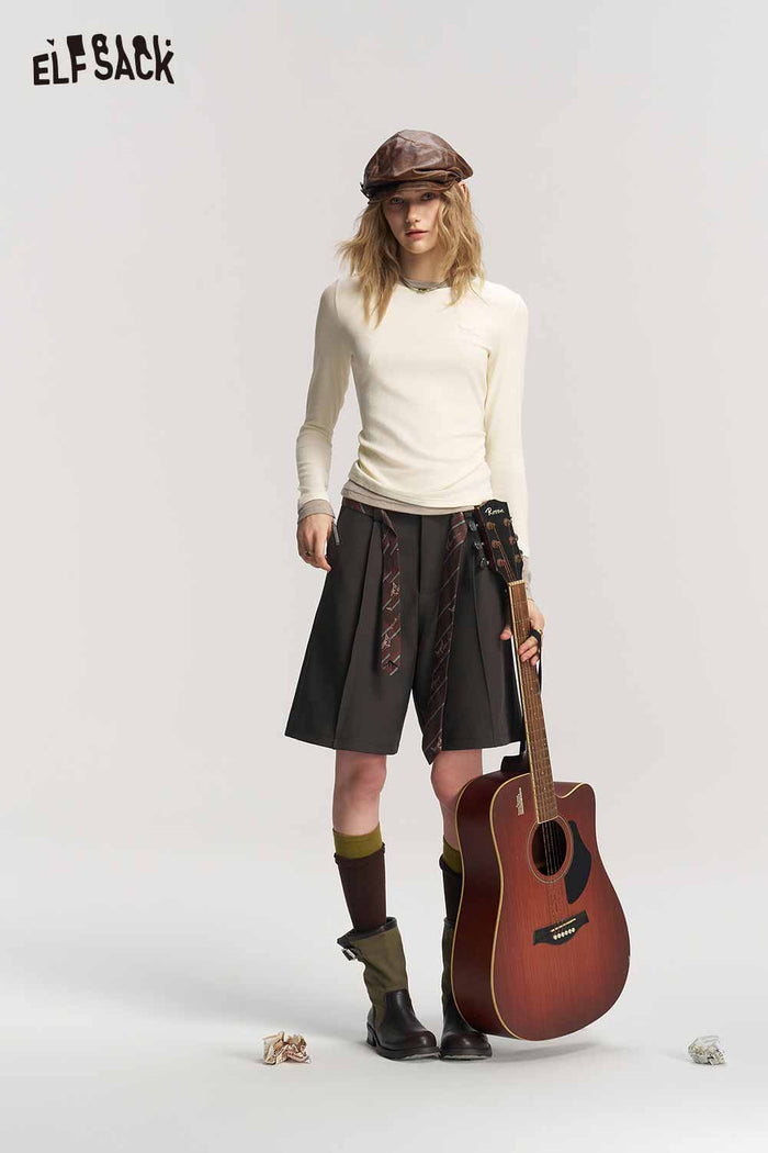 Mock Two Piece Fox Embroidery Asymmetric Tee