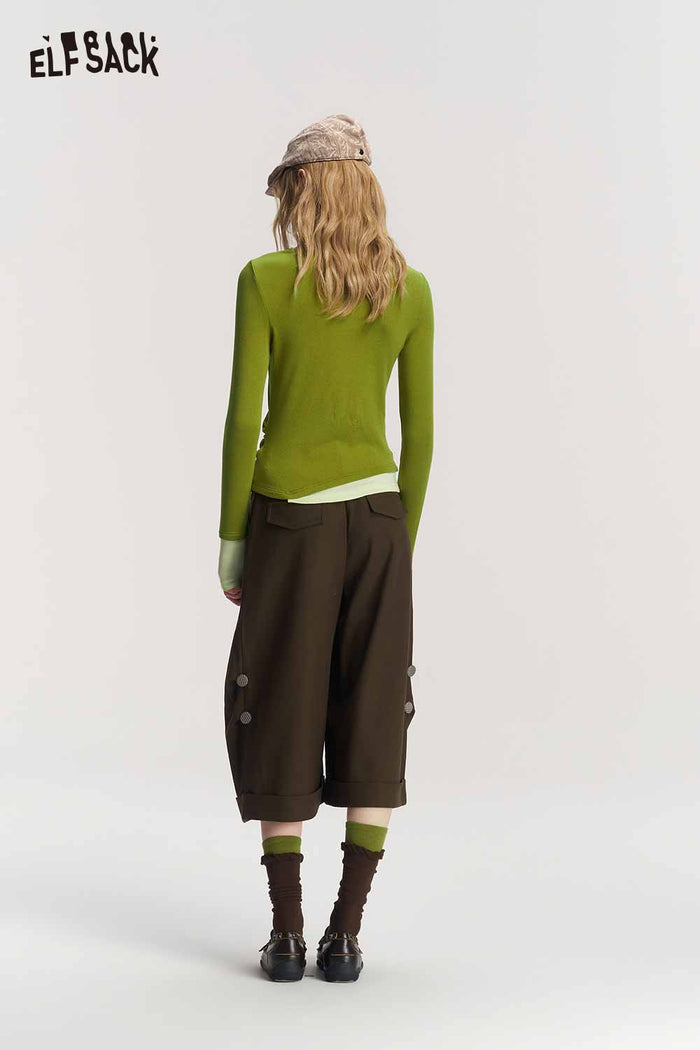 Mock Two Piece Fox Embroidery Asymmetric Tee