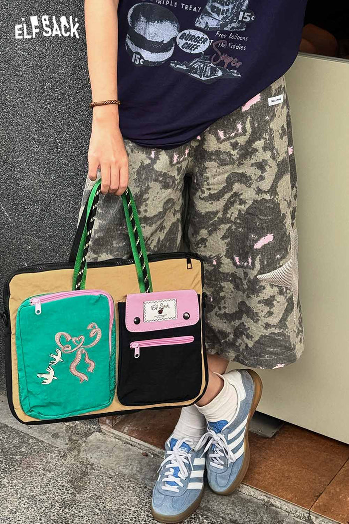 ELFSACK Multi?Pocket Cartoon Print Laptop Bag