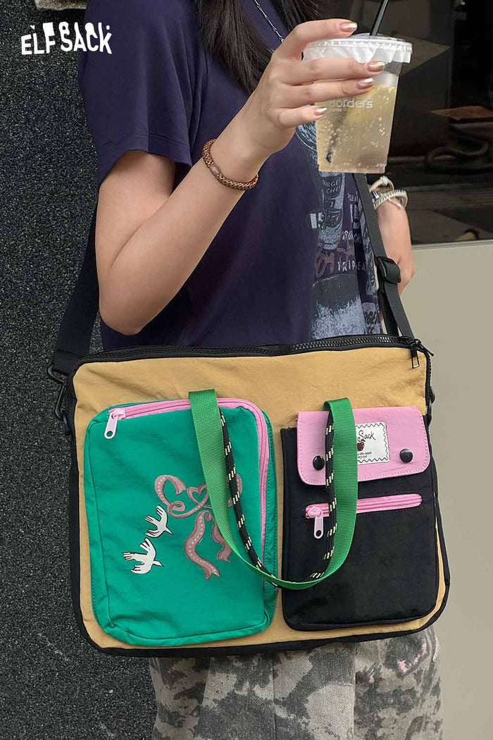 ELFSACK Multi?Pocket Cartoon Print Laptop Bag