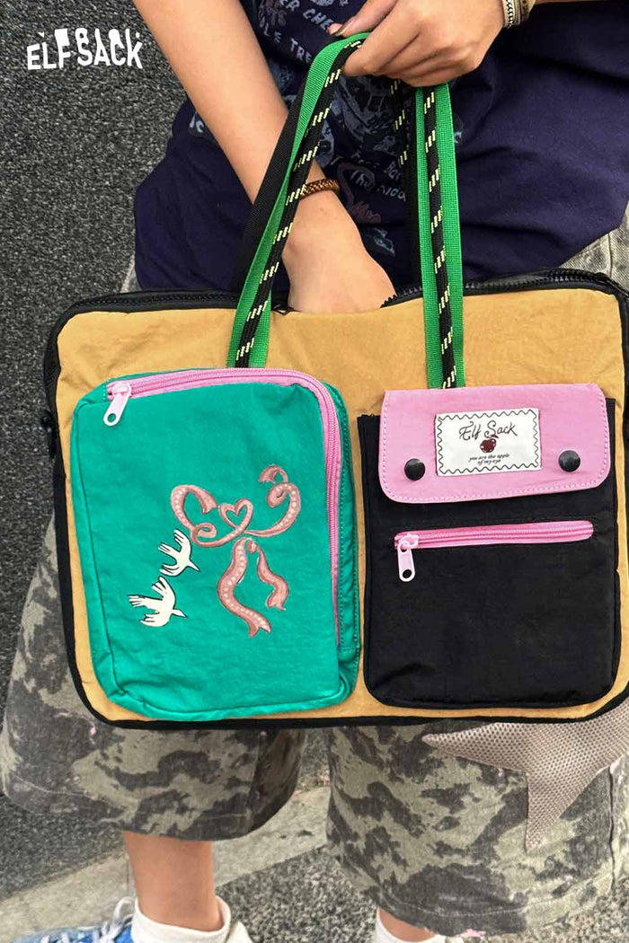 ELFSACK Multi?Pocket Cartoon Print Laptop Bag