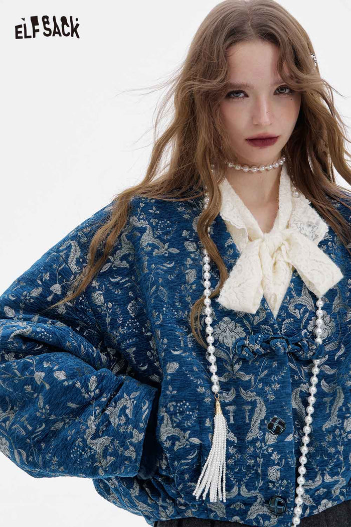 Neo-Chinese Floral Crop Outerwear