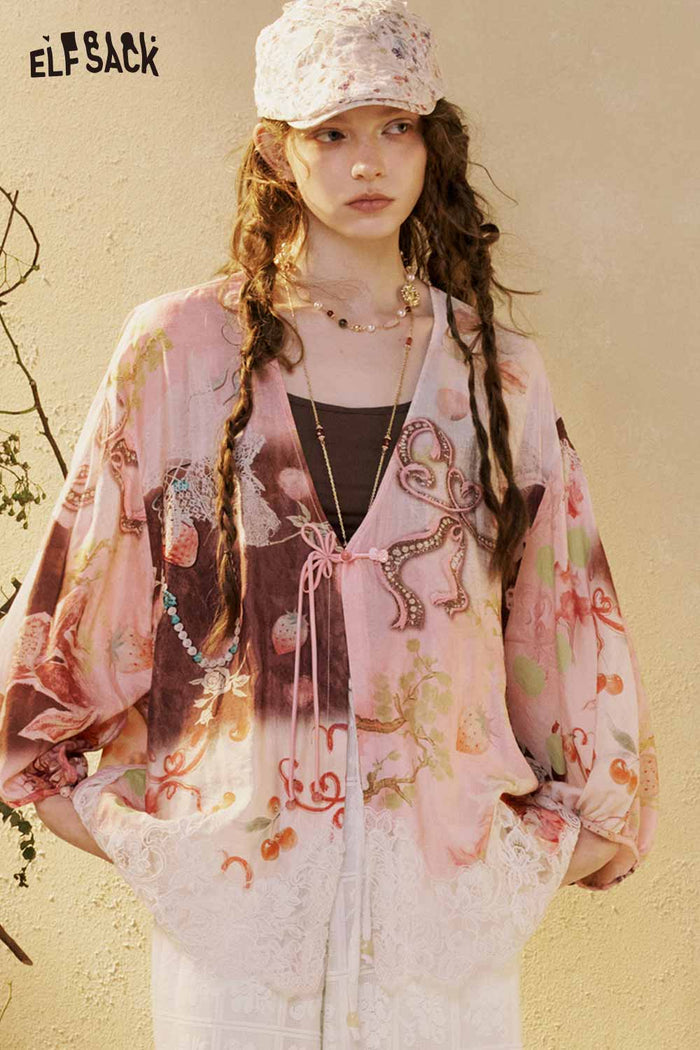 Neo-Chinese Floral Lace Loose Blouse