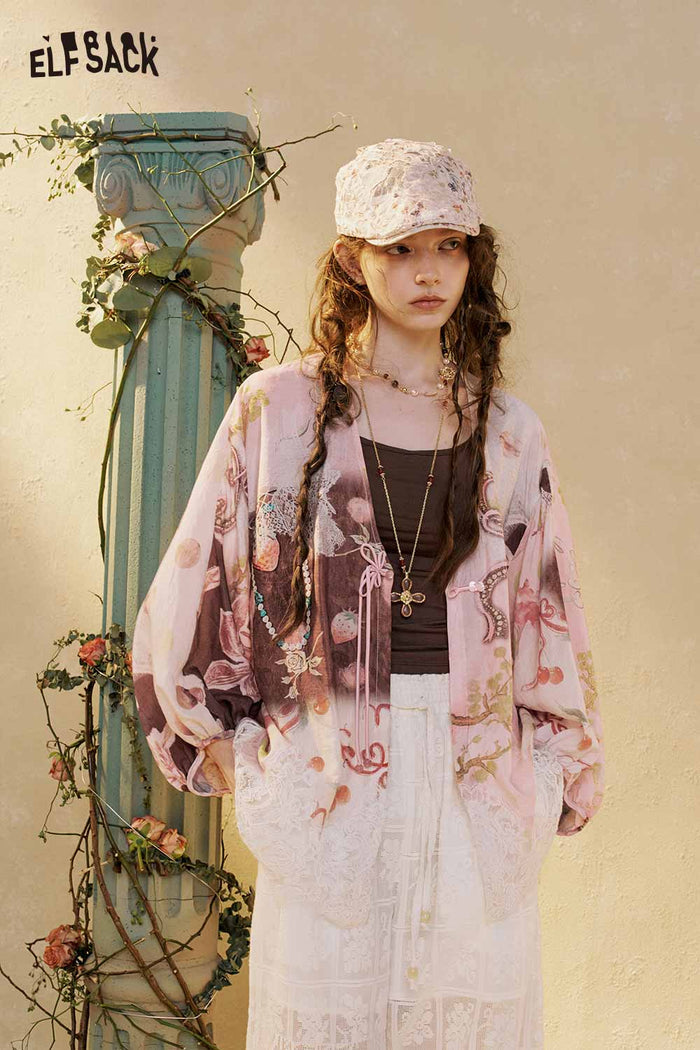 Neo-Chinese Floral Lace Loose Blouse