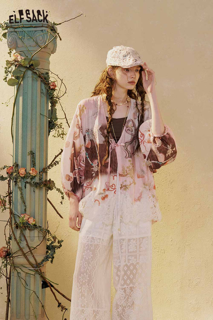 Neo-Chinese Floral Lace Loose Blouse