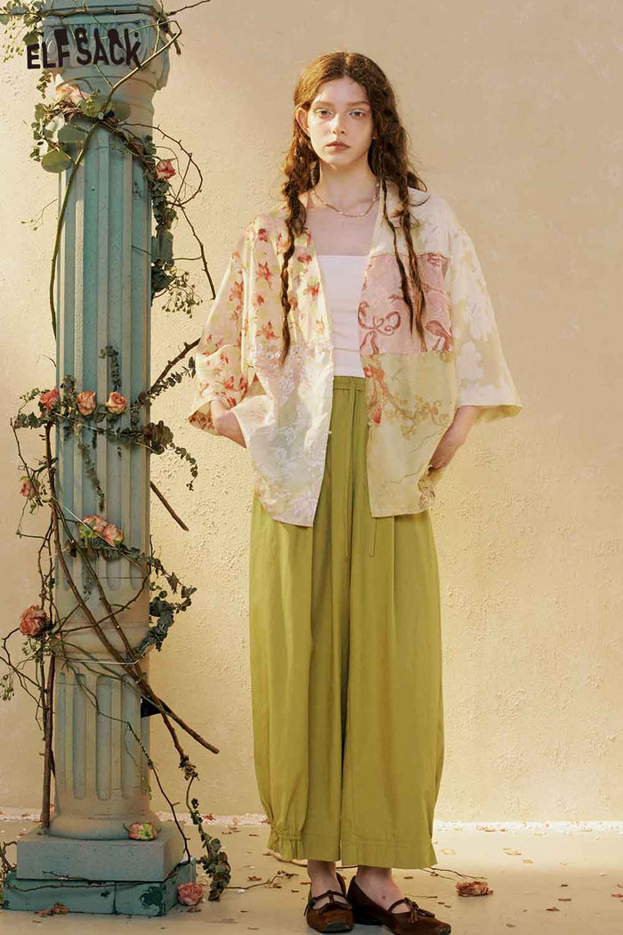 ELFSACK Patchwork Floral Kimono Blouse