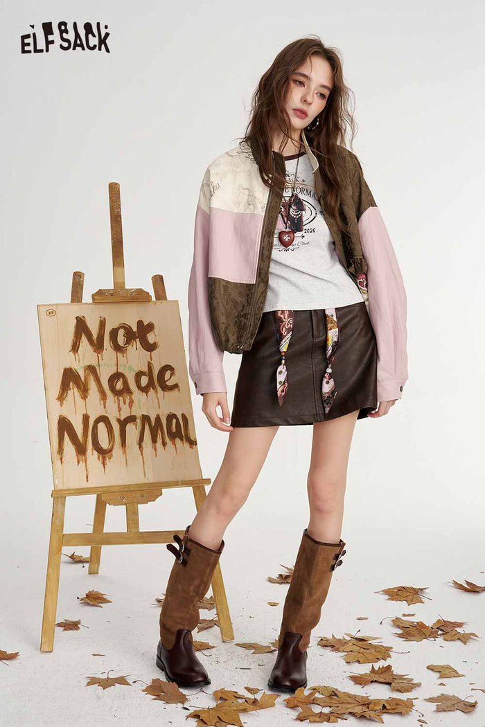 Neo-Chinese Floral Patchwork Bomber Jacket