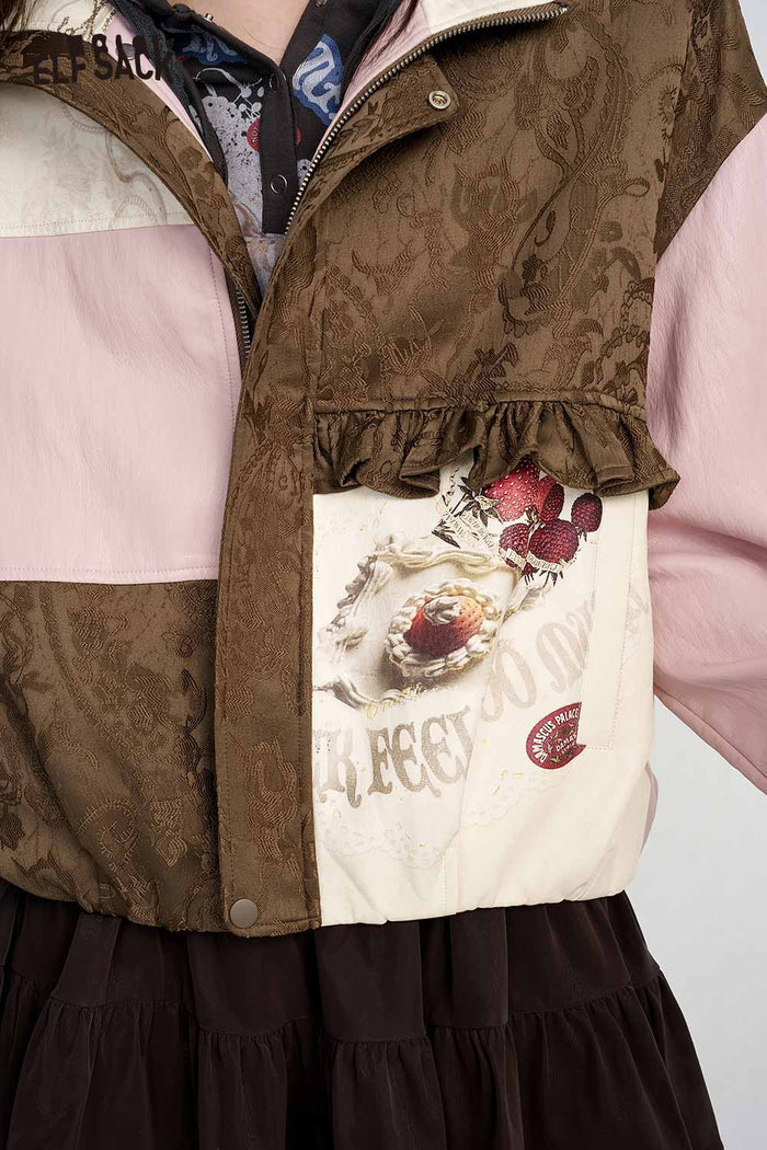 Neo-Chinese Floral Patchwork Bomber Jacket