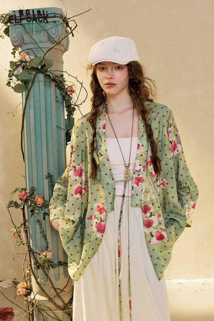 Neo-Chinese Floral Polka Dot Loose Blouse