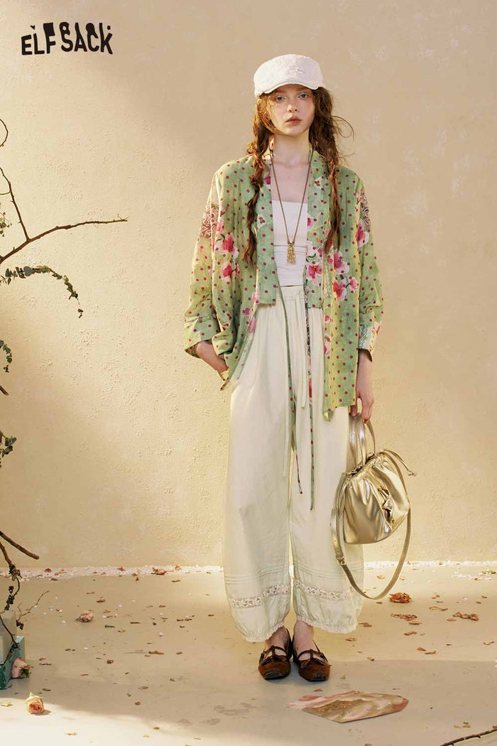 Neo-Chinese Floral Polka Dot Loose Blouse