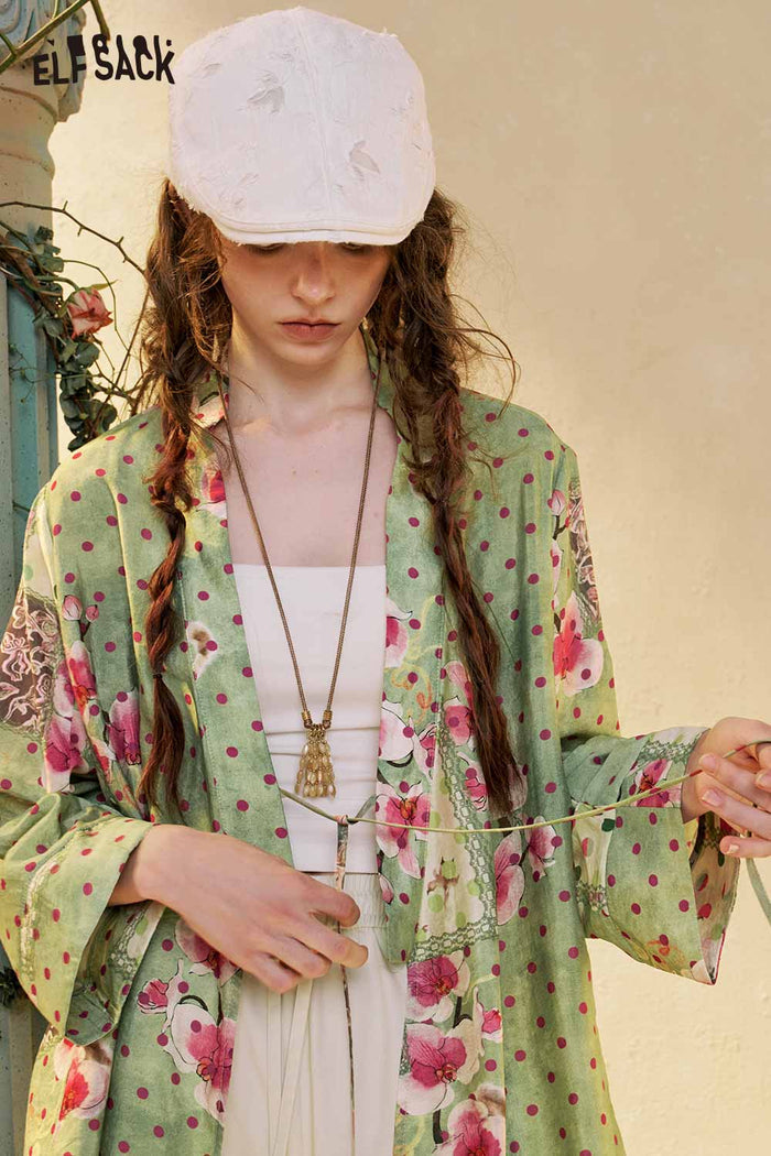 Neo-Chinese Floral Polka Dot Loose Blouse