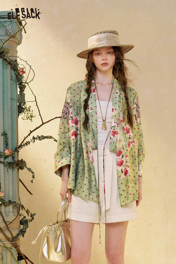 Neo-Chinese Floral Polka Dot Loose Blouse