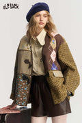 Neo Chinese Patchwork V Neck Frog Button Coat