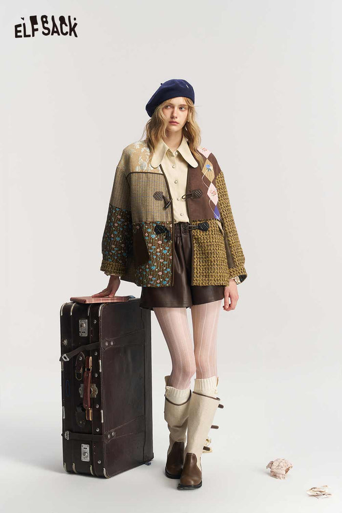 Neo Chinese Patchwork V Neck Frog Button Coat