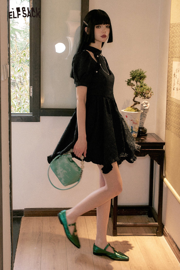 ELFSACK New Oriental Style Frog Button Dress
