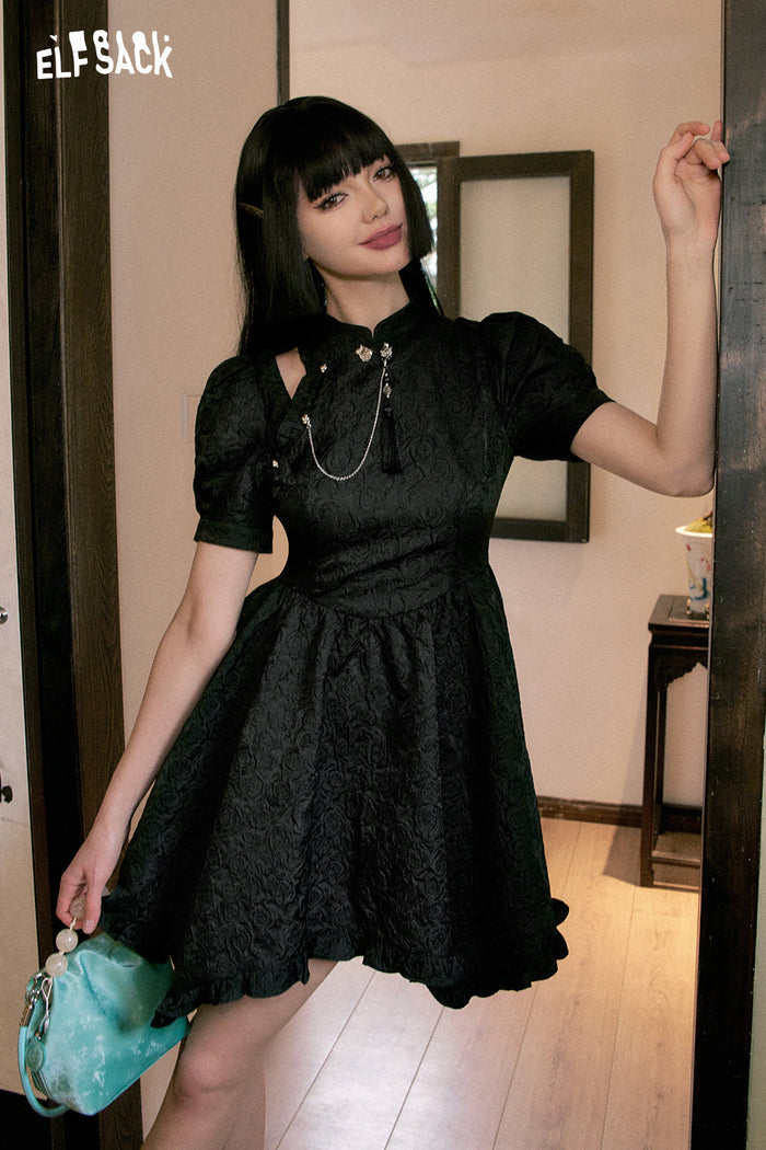 ELFSACK New Oriental Style Frog Button Dress