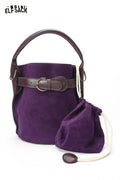 ELFSACK Nubuck Leather Crossbody Adjustable Strap Matte Hardware Bucket Bag