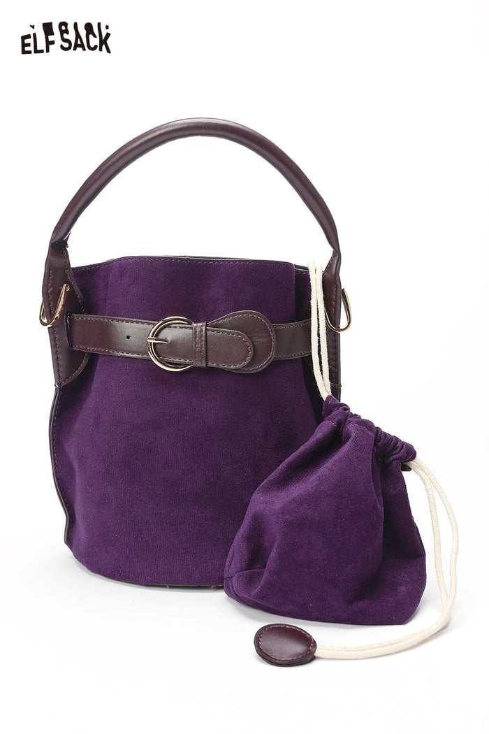 ELFSACK Nubuck Leather Crossbody Adjustable Strap Matte Hardware Bucket Bag