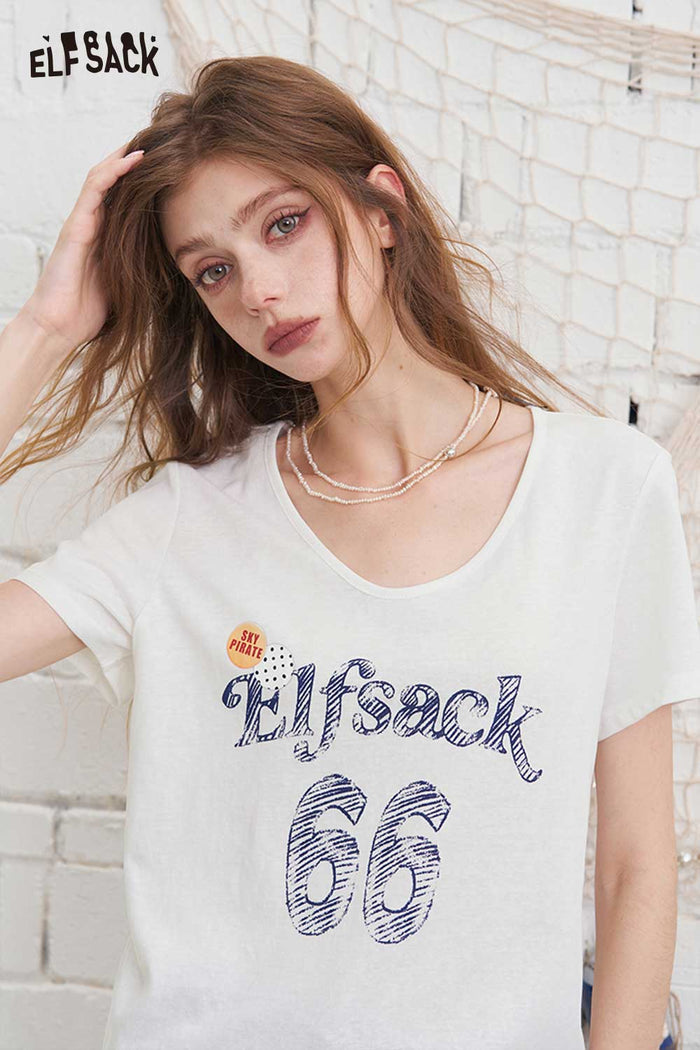 ELFSACK Number Print Curved Hem Fitted Baby Tee