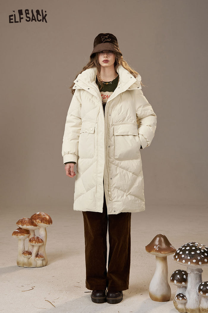 ELFSACK Nylon Cloud Quilted Design Solid Color Puffer Coats