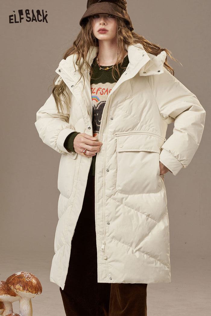 ELFSACK Nylon Cloud Quilted Design Solid Color Puffer Coats