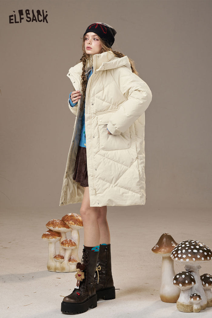 ELFSACK Nylon Cloud Quilted Design Solid Color Puffer Coats
