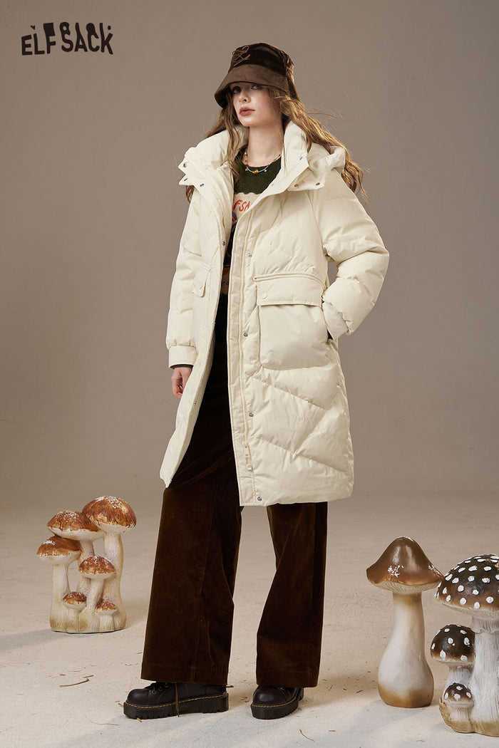 ELFSACK Nylon Cloud Quilted Design Solid Color Puffer Coats