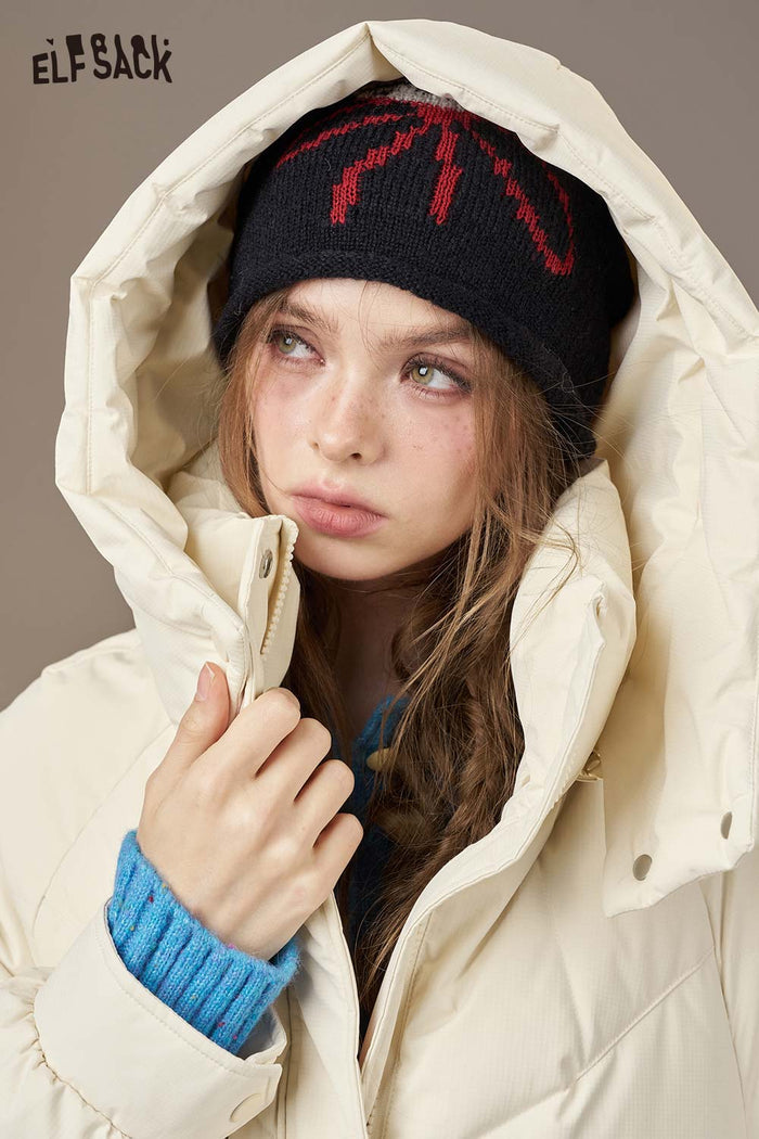 ELFSACK Nylon Cloud Quilted Design Solid Color Puffer Coats