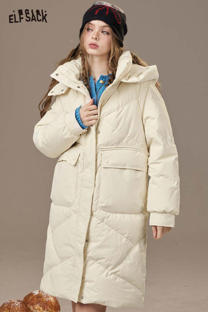 ELFSACK Nylon Cloud Quilted Design Solid Color Puffer Coats