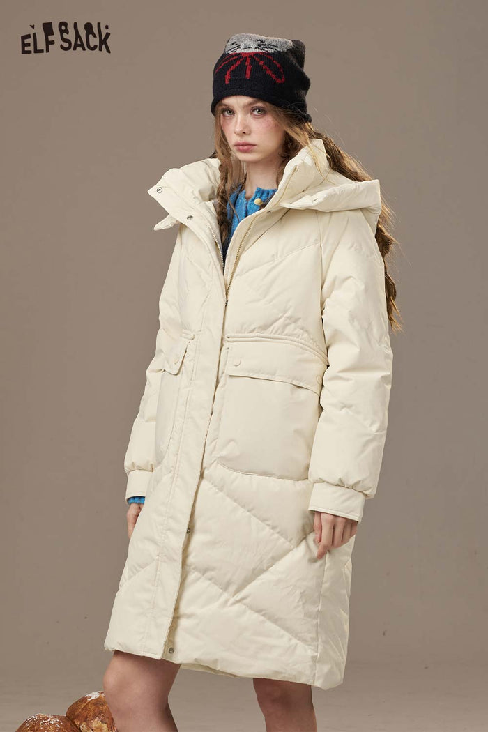 ELFSACK Nylon Cloud Quilted Design Solid Color Puffer Coats
