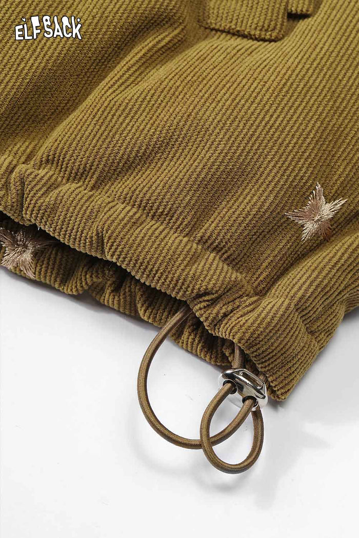 ELFSACK Nylon Shell Star Bow Embroidery Asymmetric Zip Puffer Jacket