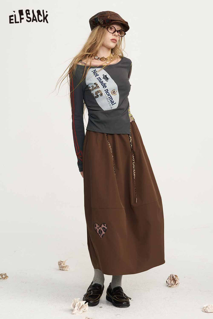 Off Shoulder Long Sleeve Asymmetric Graphic Tee Bow