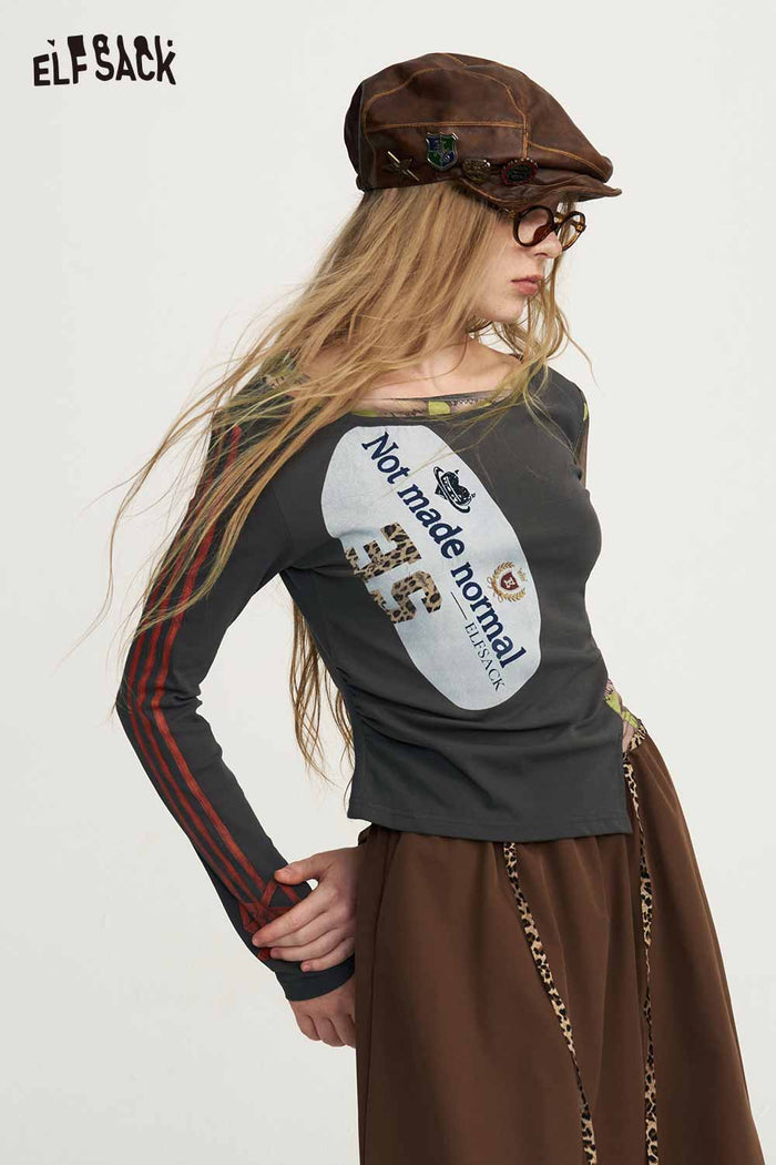 Off Shoulder Long Sleeve Asymmetric Graphic Tee Bow