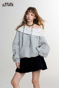 Off Shoulder Patterned Collar Loose Long Sleeve Sweatshirt