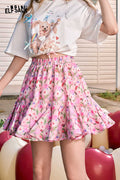 ELFSACK Oil Painting Floral High-Waist A-Line Skirt Print Sweet Temperament Short Skirt