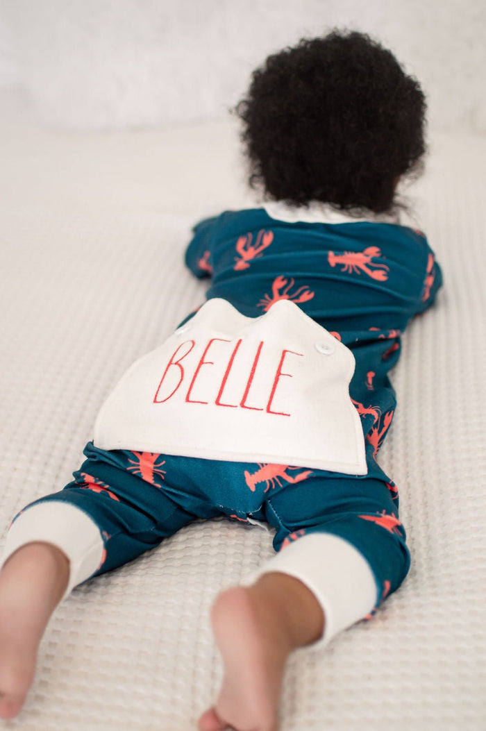 One - Piece Ruffle Buttflap Pajamas - Navy Crawfish - Sugar Bee Clothing
