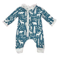 One - Piece Ruffle Buttflap Pajams - Blue Mountain Animals - Sugar Bee Clothing