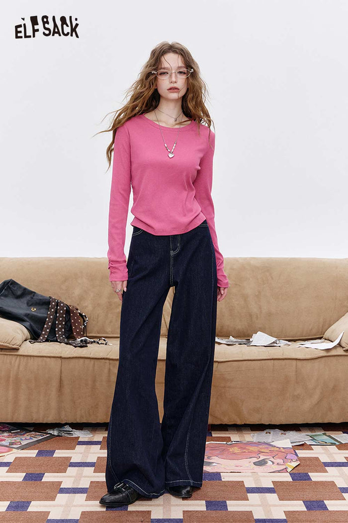 ELFSACK Organic Cotton Slim Fit Essential Basic Long Sleeve Top