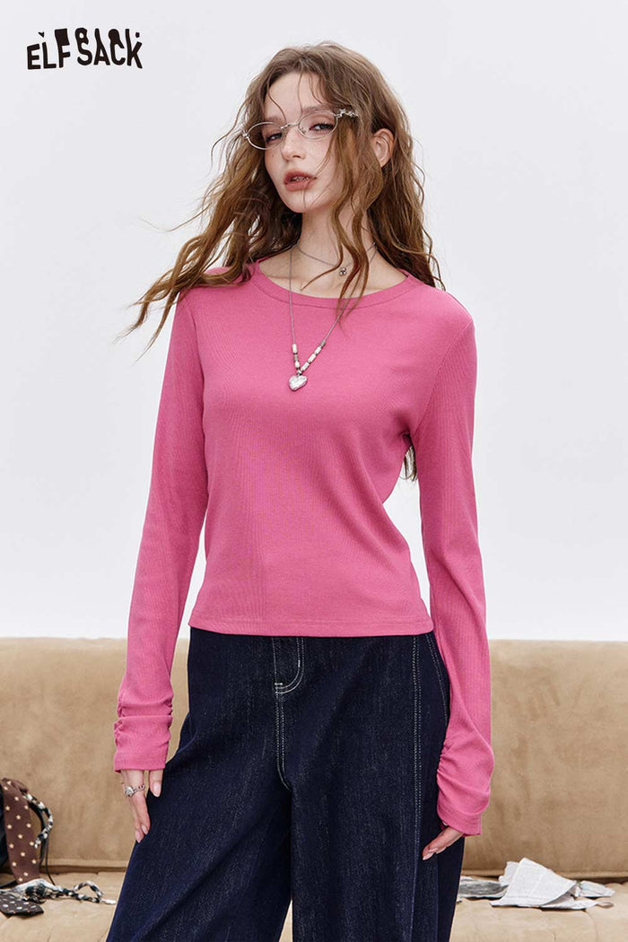 ELFSACK Organic Cotton Slim Fit Essential Basic Long Sleeve Top