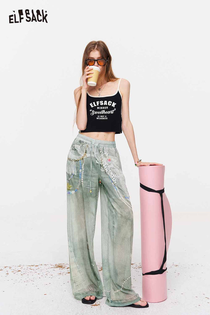 ELFSACK Oriental Pearl Print Wide Leg Pants
