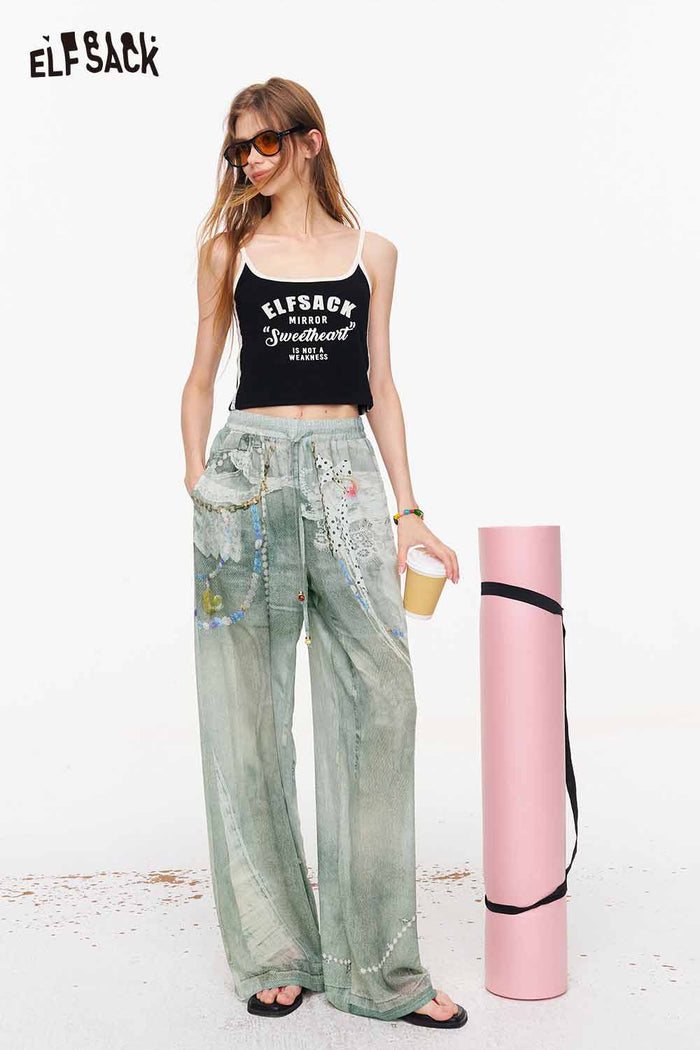 ELFSACK Oriental Pearl Print Wide Leg Pants