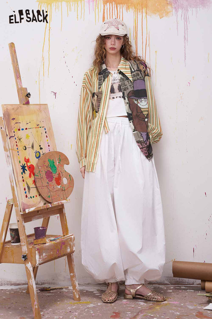 ELFSACK Oversized Novelty Print Shirt with Star Patch Embroidery