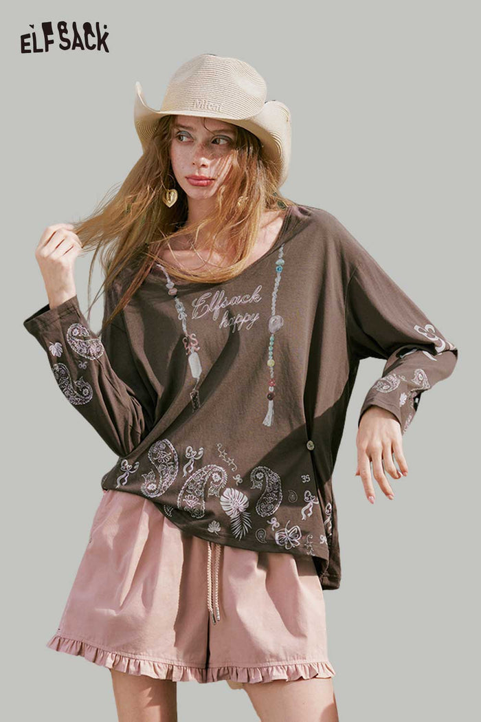 ELFSACK Paisley Bead Charm Twist Knot Long Tee