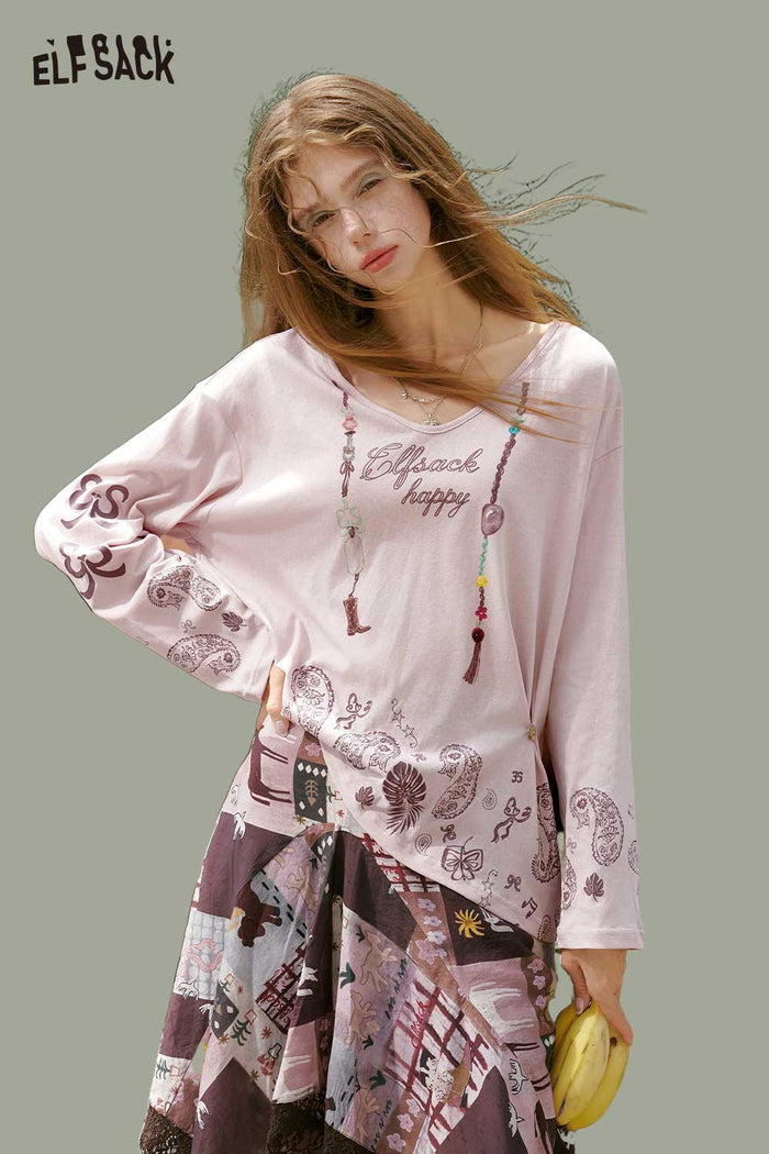 ELFSACK Paisley Bead Charm Twist Knot Long Tee