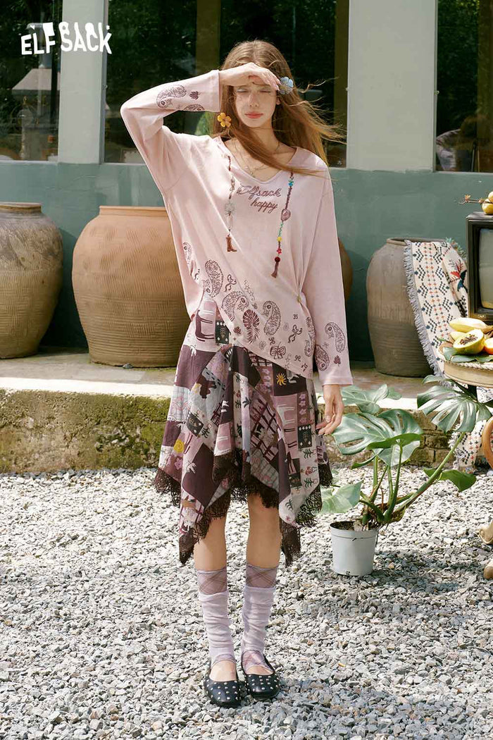 ELFSACK Paisley Bead Charm Twist Knot Long Tee