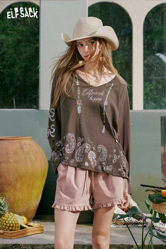 ELFSACK Paisley Bead Charm Twist Knot Long Tee