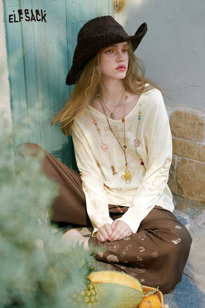 ELFSACK Paisley Bead Charm Twist Knot Long Tee