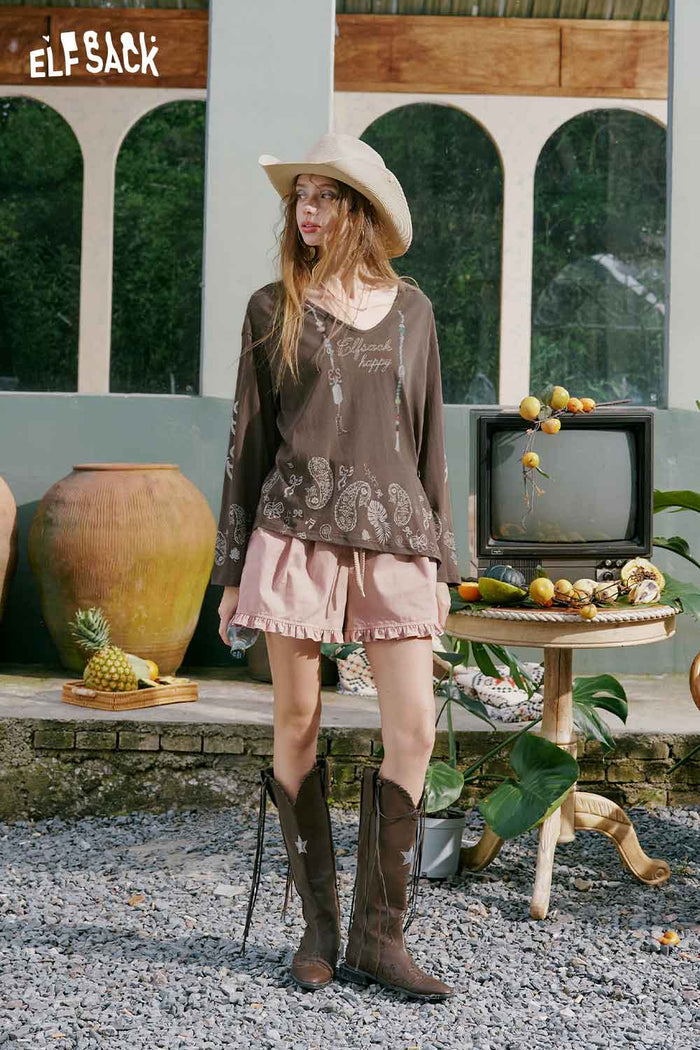 ELFSACK Paisley Bead Charm Twist Knot Long Tee