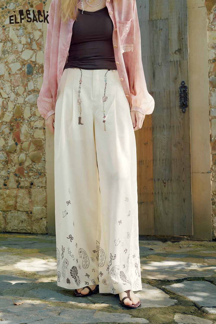 ELFSACK Paisley Beaded Tassel Wide Leg Pants