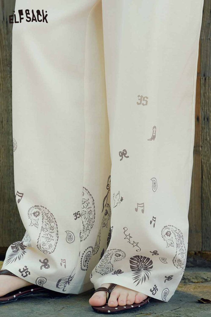 ELFSACK Paisley Beaded Tassel Wide Leg Pants